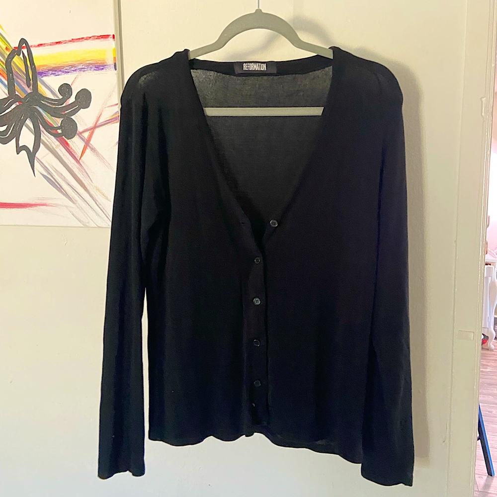 Reformation Button Front Black Cardigan